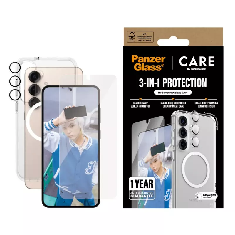 PanzerGlass ® | CARE by ® Flagship bundle 3-in-1 Samsung Galaxy S25+
