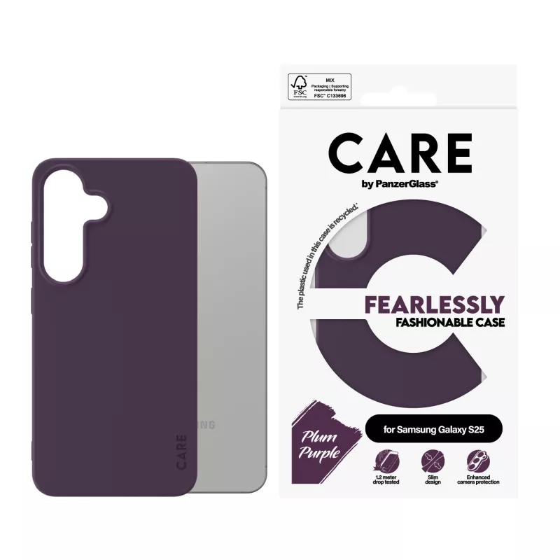 Cover PanzerGlass CARE by custodia moda Plum viola Samsung Galaxy S25 trasparente