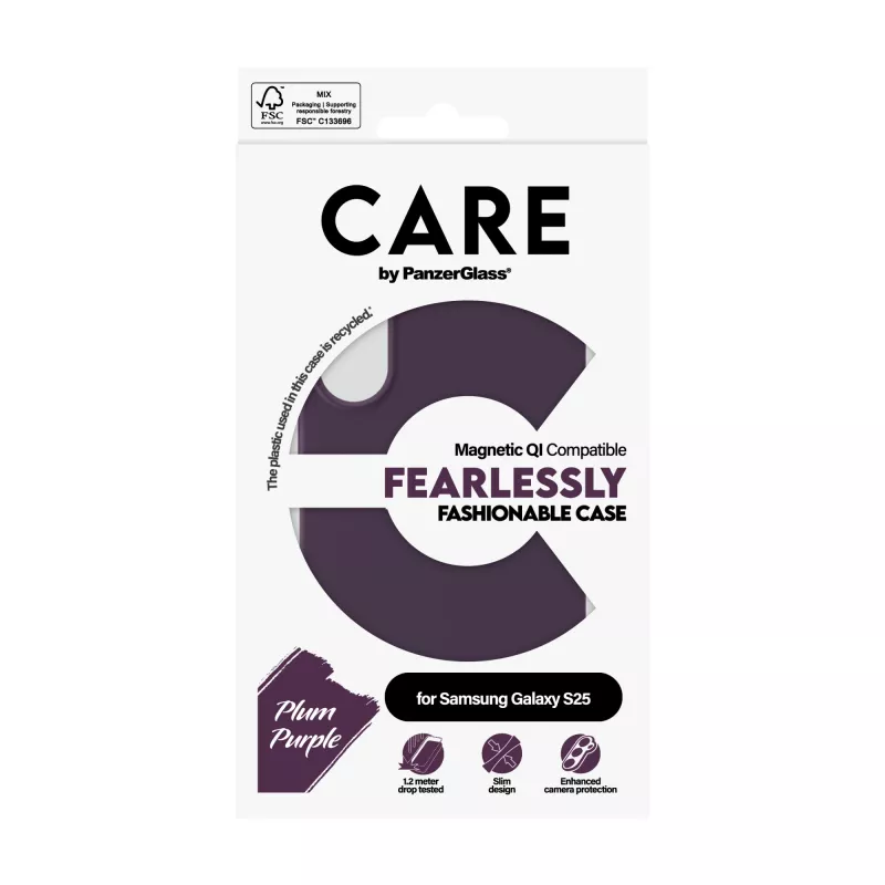 Cover PanzerGlass CARE by custodia moda Plum viola Samsung Galaxy S25 trasparente