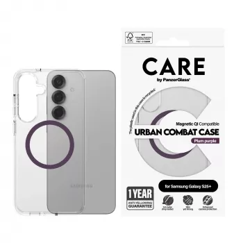 PanzerGlass CARE Urban Combat custodia trasparente Plum Purple Qi Samsung Galaxy S25+