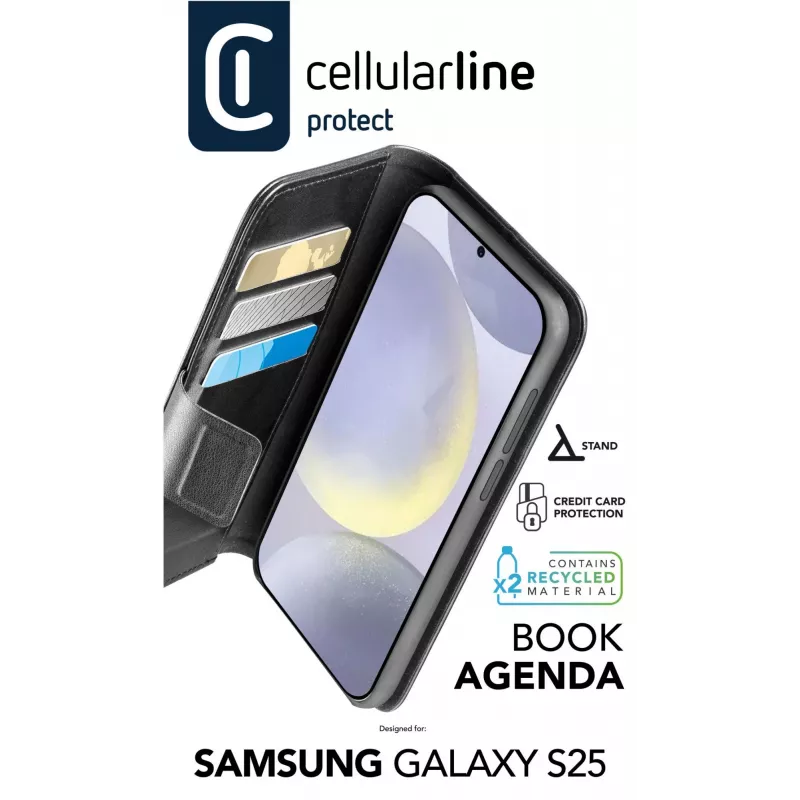 Custodia folio Cellularline Galaxy S25 16,1 cm nero 3 scomparti per carte