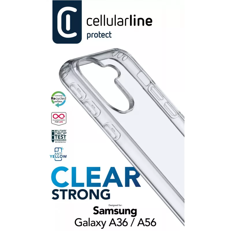Cellularline Clear Protect - Galaxy A36/A56 custodia rigida con bordi in gomma