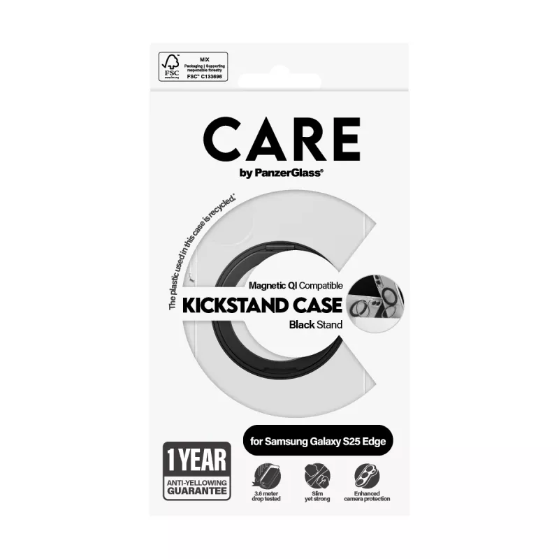 PanzerGlass CARE custodia trasparente con supporto nero e Qi Samsung Galaxy S25 Edge