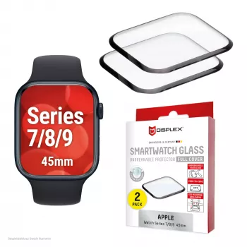 Pellicola protettiva display Displex Unbreakable Full Cover Smart Glass per Apple Watch 45mm (Series 9/8/7), confezione da 2, ultradünn randlos