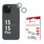 Vetro premium per lenti fotocamera Displex, iPhone 15/15 Plus, 10H, anelli singoli, DLC, trasparente, Quick Mount