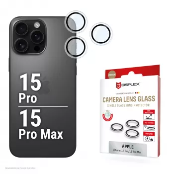Vetro premium fotocamera Displex, iPhone 15 Pro/15 Pro Max, 10H, anelli singoli, DLC, trasparente, montaggio rapido
