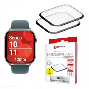 Pellicola protettiva display Displex Unbreakable Full Cover Smart Glass per Apple Watch 11/10 (42 mm), confezione da 2, ultradünn, senza bordi, Eco Mount