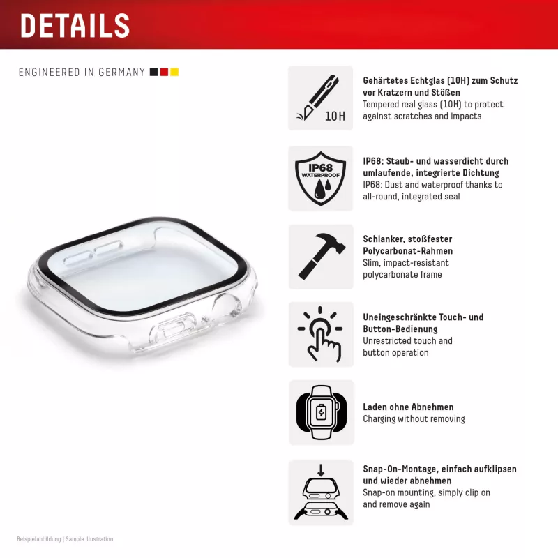 Displex 02136 custodia protettiva a copertura totale per Apple Watch SE (2/3) (40 mm), trasparente