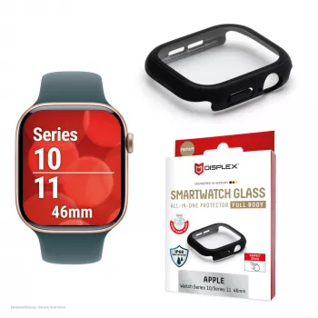 Vetro temperato Displex 10H per Apple Watch 11/10 (46 mm), protezione full body, IP68, snap-on, nero opaco