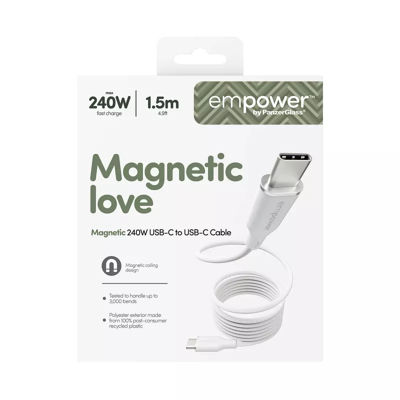 PanzerGlass empower™ by ® cavo Magnetico 240W USB-C a USB-C | USB 2.0 | 1,5 m | Silver White