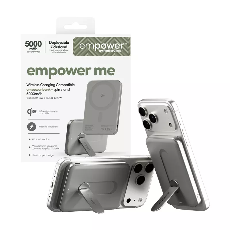 Powerbank PanzerGlass empower by empower Bank con Spin Stand 5000mAh Titanium