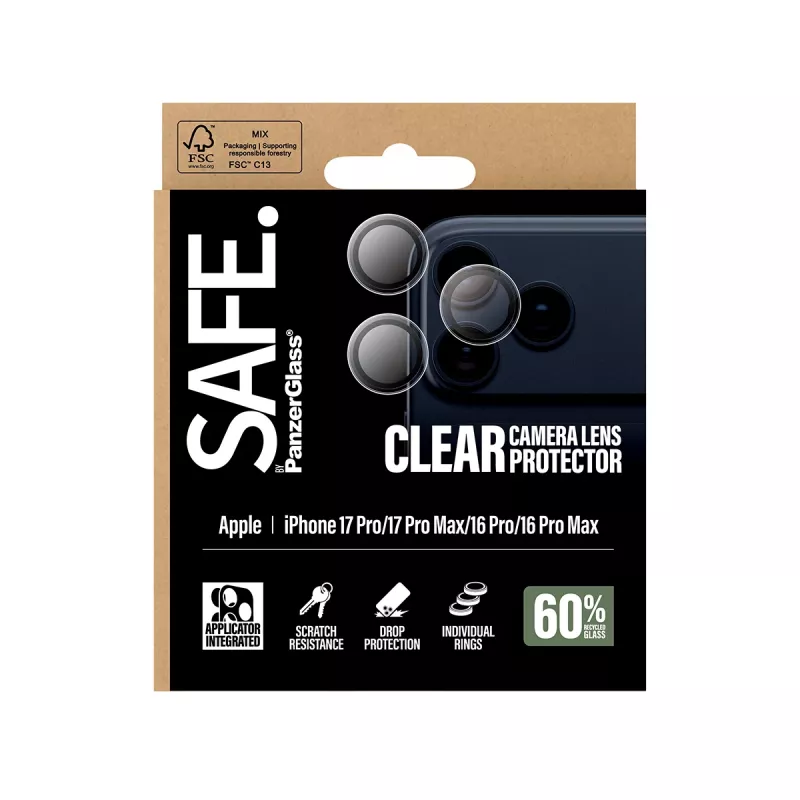 PanzerGlass SAFE. by ® Protezione obiettivo fotocamera trasparente iPhone 17 Pro | iPhone 17 Pro Max | iPhone 16 Pro | 16 Pro Max
