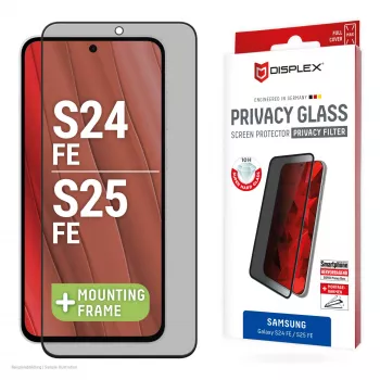 Displex pellicola protettiva per display privacy (10H) per Samsung Galaxy S25 FE/S24 FE, cornice di montaggio Eco, filtro privacy