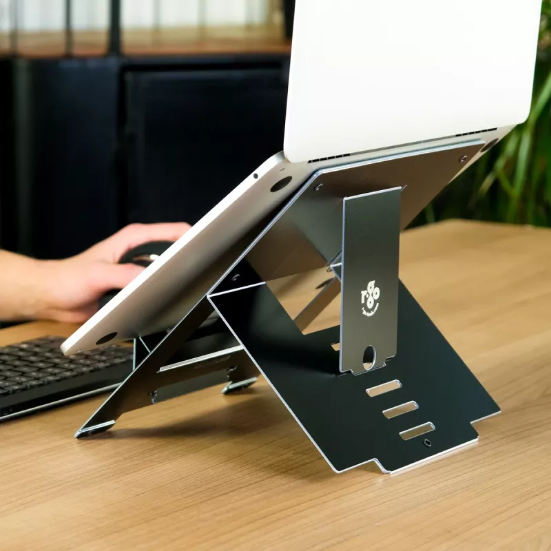 R-Go Tools supporto per laptop R-Go Riser Flexible, supporto per laptop pieghevole regolabile, ergonomico, alluminio Hylite, nero