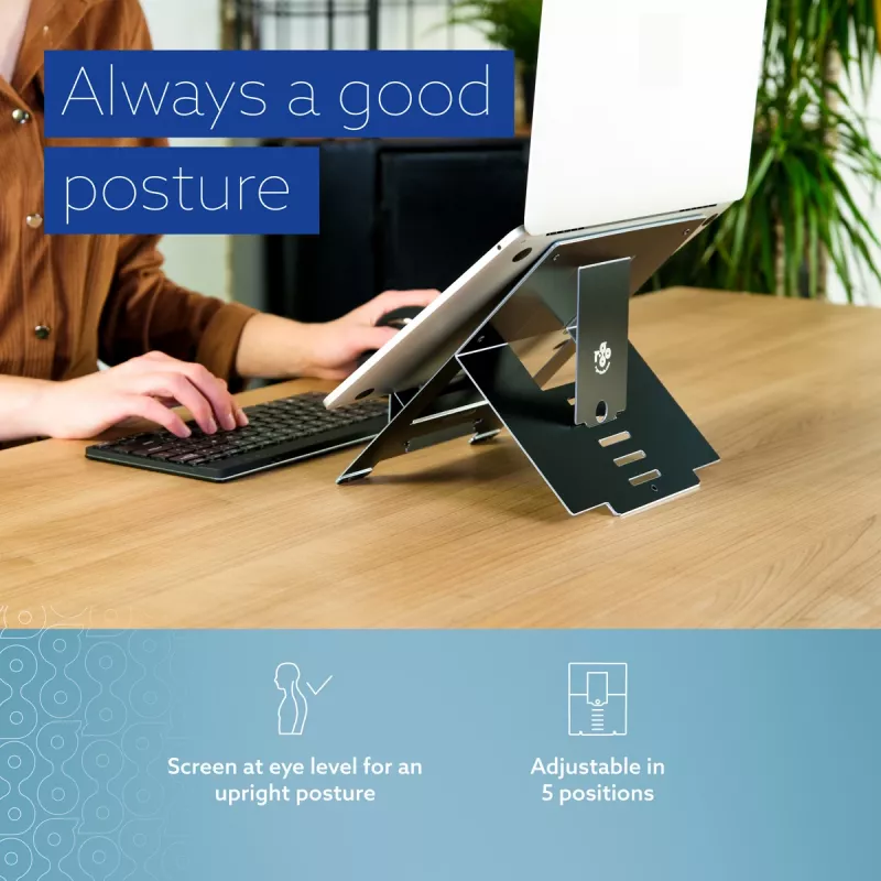 R-Go Tools supporto per laptop R-Go Riser Flexible, supporto per laptop pieghevole regolabile, ergonomico, alluminio Hylite, nero