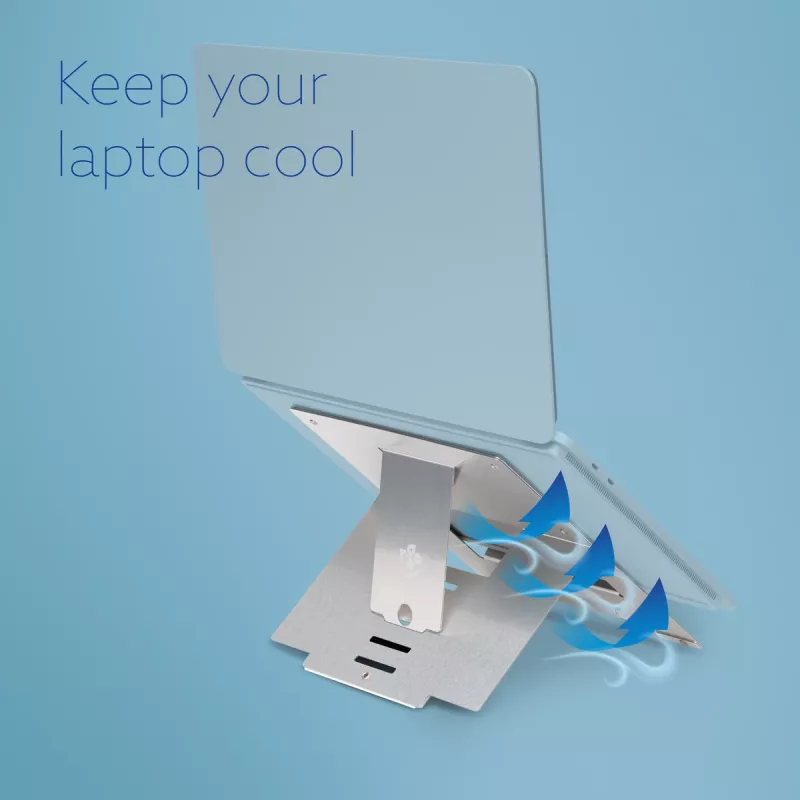 R-Go Tools supporto per laptop R-Go Riser Flexible, supporto per laptop pieghevole regolabile, ergonomico, alluminio Hylite, argento