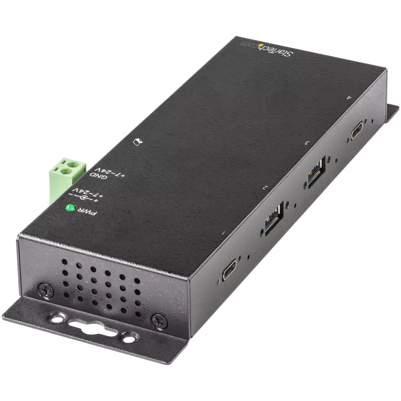StarTech.com Hub USB-C a 4 porte 10 Gbit/s – Hub USB-C industriale in metallo – 2x USB-C e 2x USB-A – Protezione da sovratensione ESD – Host USB-C o USB-A – Hub USB 3.2 Gen 2 Type-C alimentato autonomamente e montabile