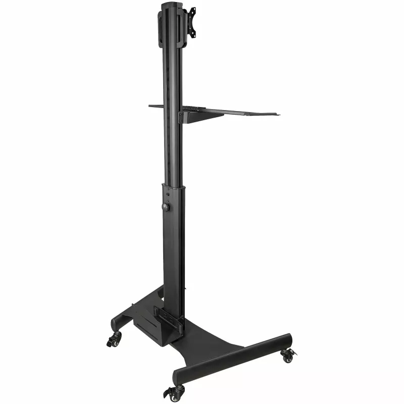 StarTech.com carrello mobile per workstation con supporto monitor, supporto CPU/PC, ripiano per tastiera – carrello ergonomico regolabile in altezza per computer desktop – postazione di lavoro mobile su ruote