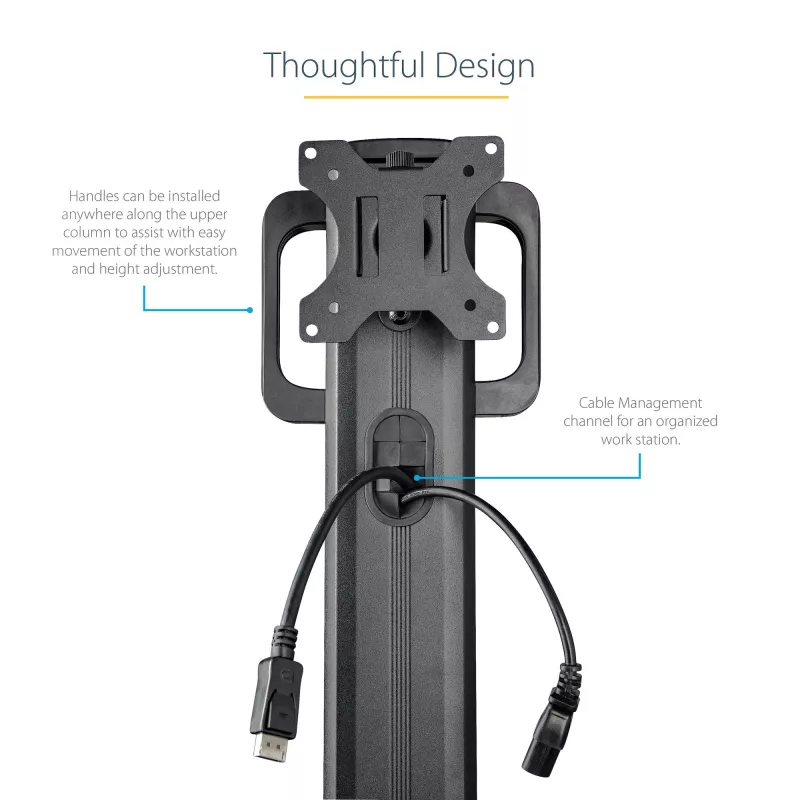 StarTech.com carrello mobile per workstation con supporto monitor, supporto CPU/PC, ripiano per tastiera – carrello ergonomico regolabile in altezza per computer desktop – postazione di lavoro mobile su ruote
