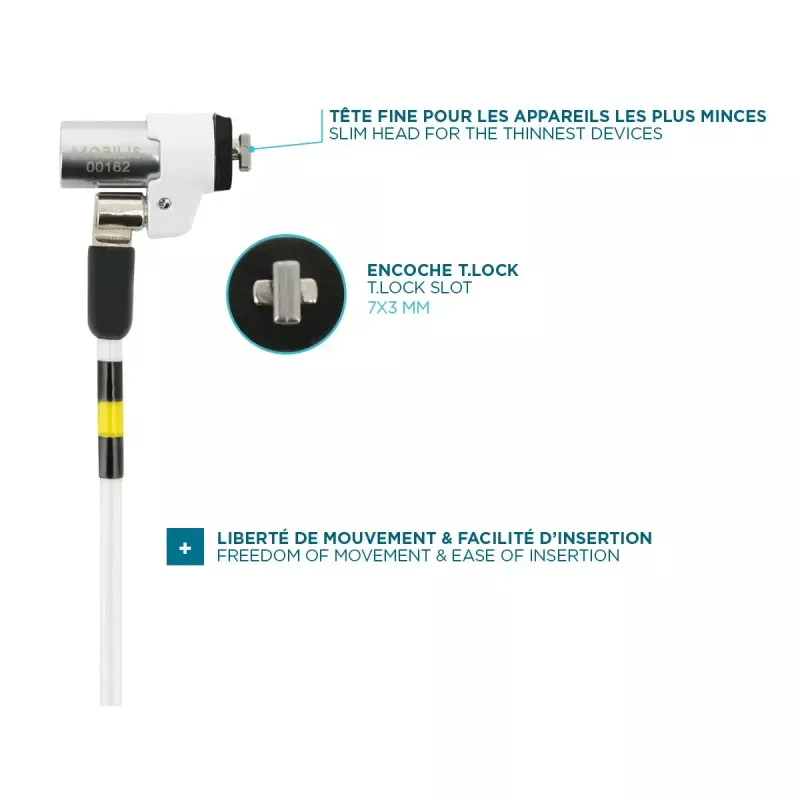 Lucchetto di sicurezza snello rotante a chiave Mobilis 001325 T Lock bianco