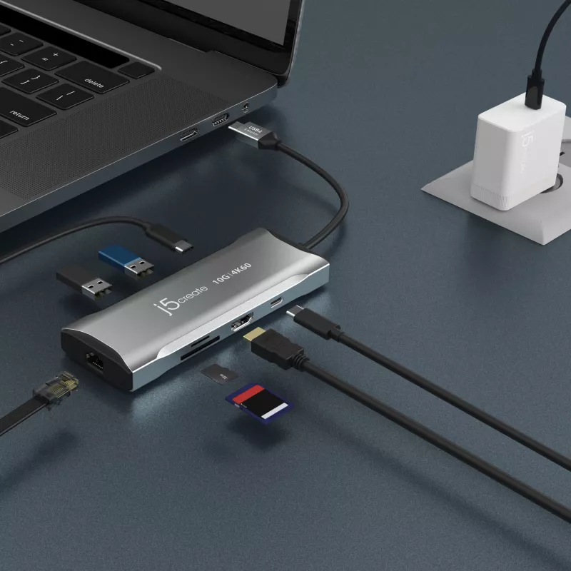 j5create JCD393 4K60 Elite USB-C® 10Gbps Mini Dock, grigio spazio