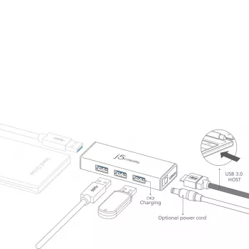 Hub USB j5create JUH340 4 porte USB 3.0 nero alluminio
