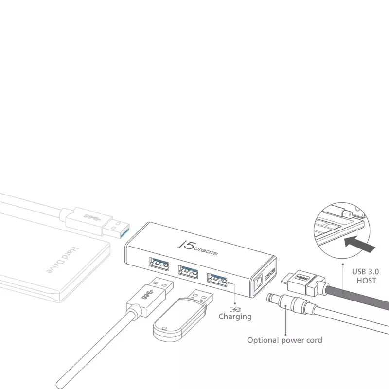 Hub USB j5create JUH340 4 porte USB 3.0 nero alluminio