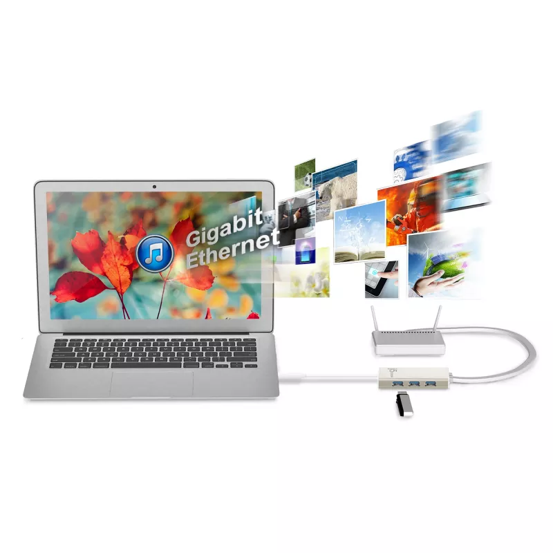 Adattatore multiplo j5create JCH471 USB-C™ Gigabit Ethernet e hub, Metallic Champagne