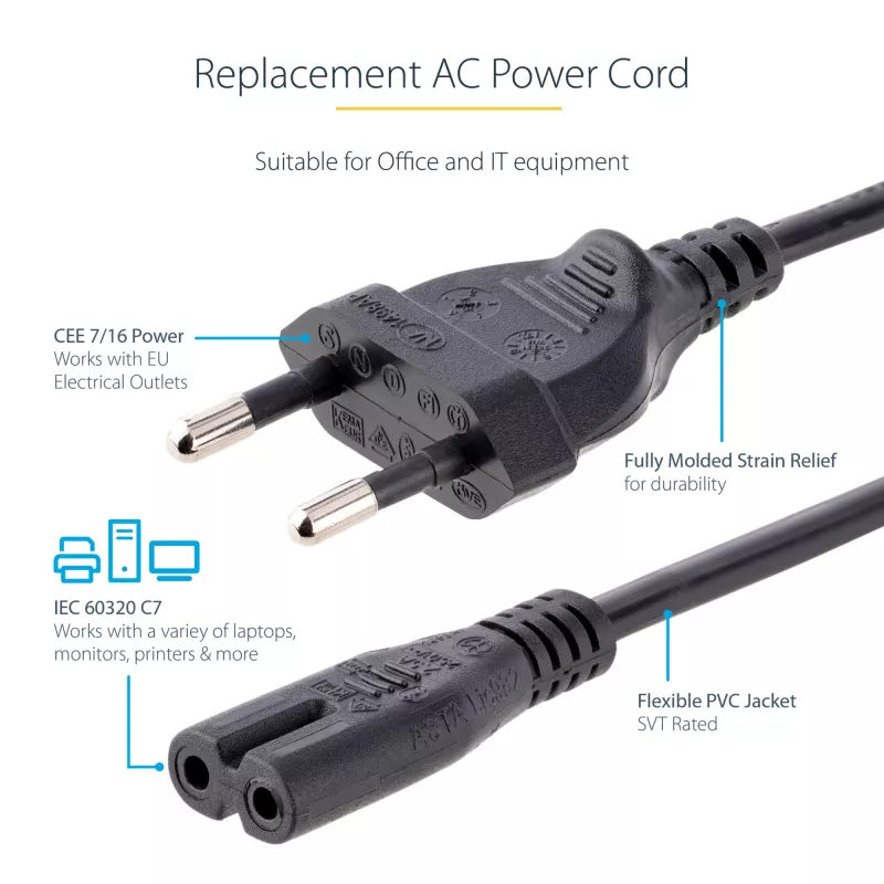 Cavo di alimentazione per laptop StarTech.com 2 m, spina EU a C7, 2,5 A 250 V