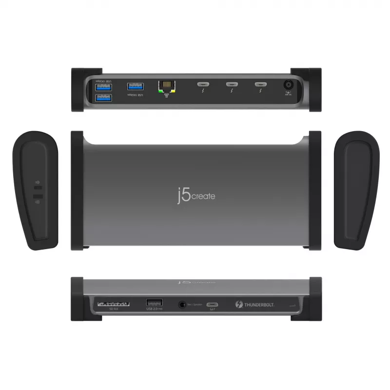 j5create JTD562 - Docking station Thunderbolt™ 4 8K - EU, con filo, Thunderbolt 4, 96 W, 3,5 mm, 10,100,1000 Mbit/s, grigio