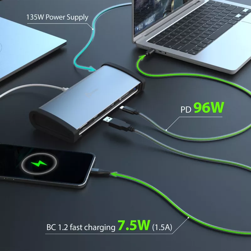 j5create JTD562 - Docking station Thunderbolt™ 4 8K - EU, con filo, Thunderbolt 4, 96 W, 3,5 mm, 10,100,1000 Mbit/s, grigio