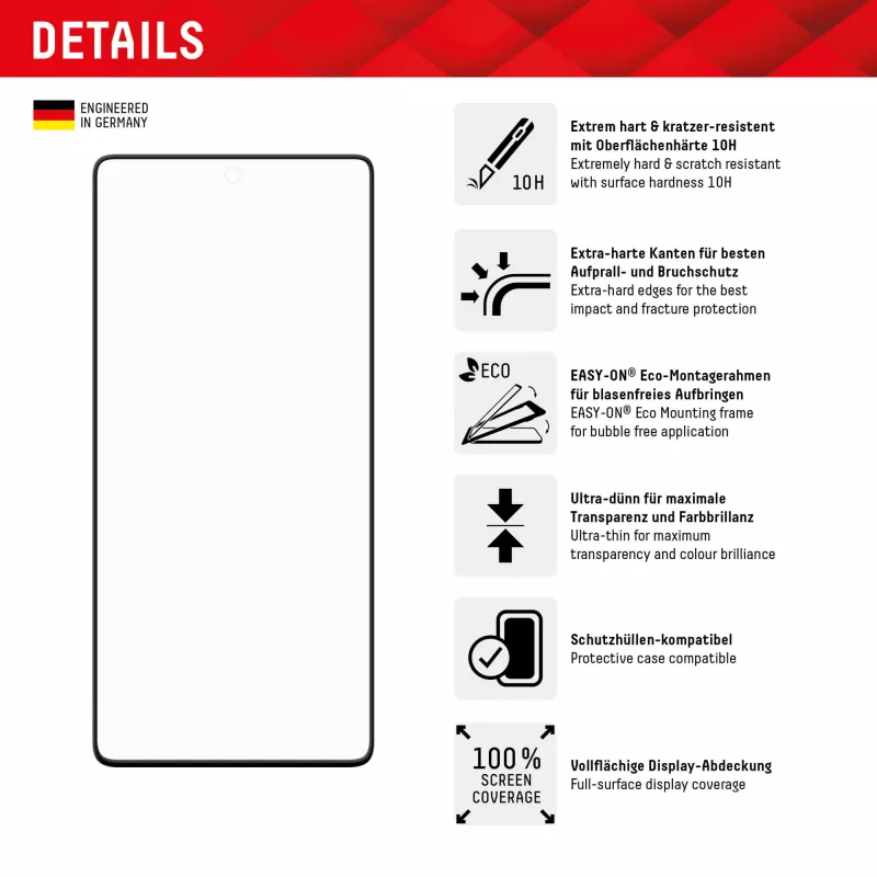 Displex Full Cover Pellicola protettiva per display (10H) per Google Pixel 7 Pro, cornice di montaggio Eco, copertura totale