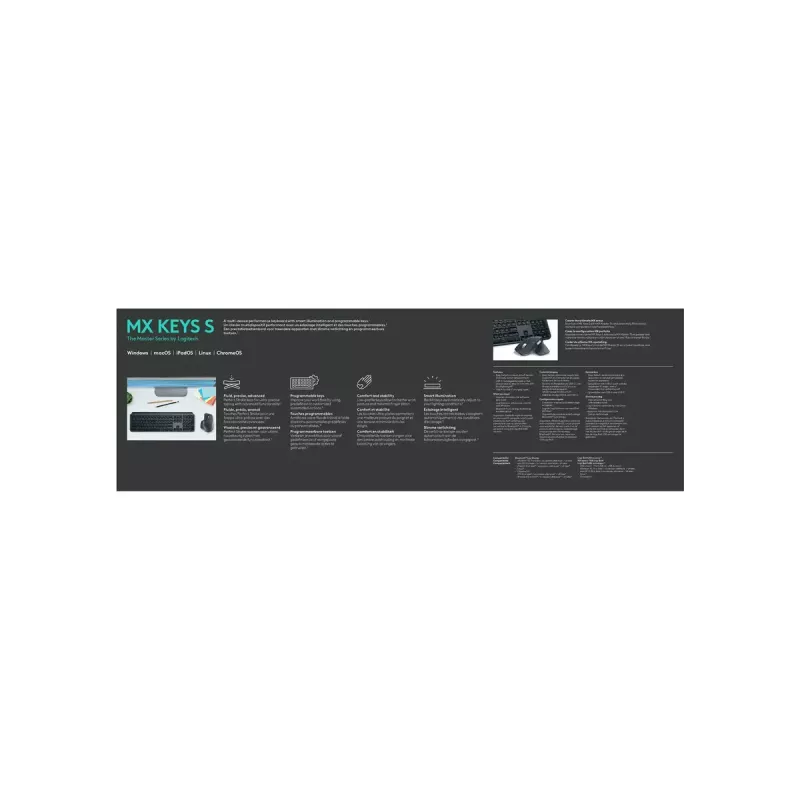 Logitech MX Keys S tastiera universale RF wireless + Bluetooth AZERTY belga grafite