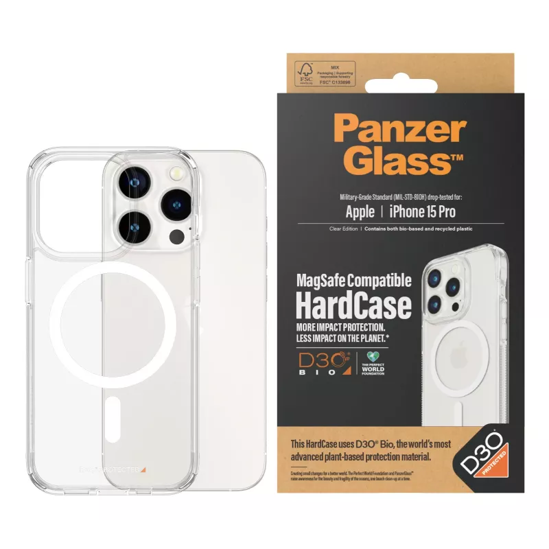 PanzerGlass ® HardCase trasparente con MagSafe bianco e D3O® iPhone 15 Pro