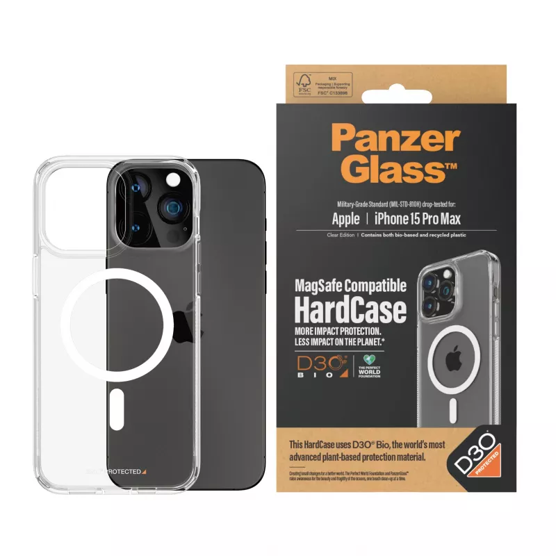 PanzerGlass ® HardCase trasparente con MagSafe bianco e D3O® iPhone 15 Pro Max