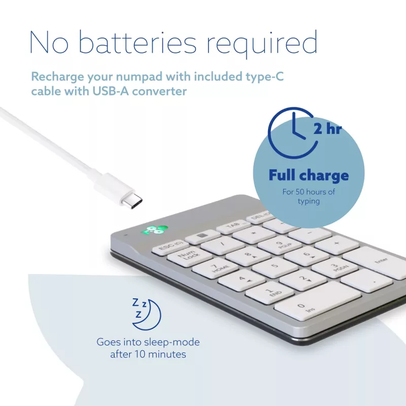 Tastierino numerico R-Go Tools R-Go Numpad Break, tastierino numerico ergonomico con software Break, Bluetooth, bianco