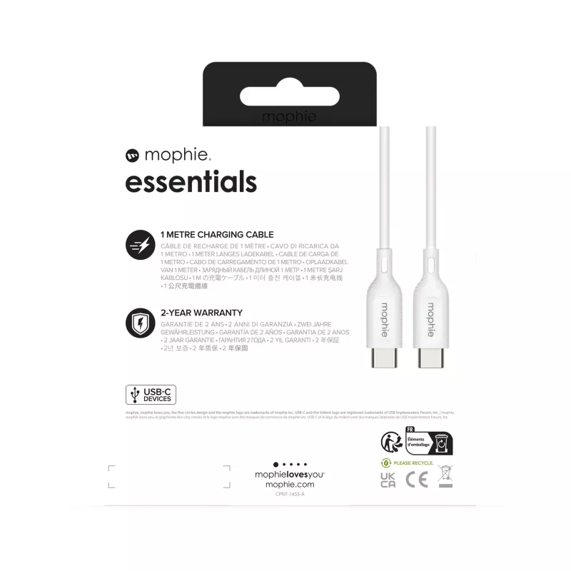 Cavo di ricarica mophie essentials | cavo USB 1 m USB 2.0 USB-C bianco