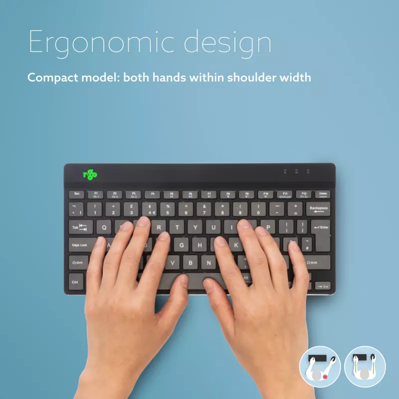 R-Go Tools tastiera ergonomica R-Go Compact Break, tastiera compatta con software per le pause, QWERTZ (DE), Bluetooth, nero