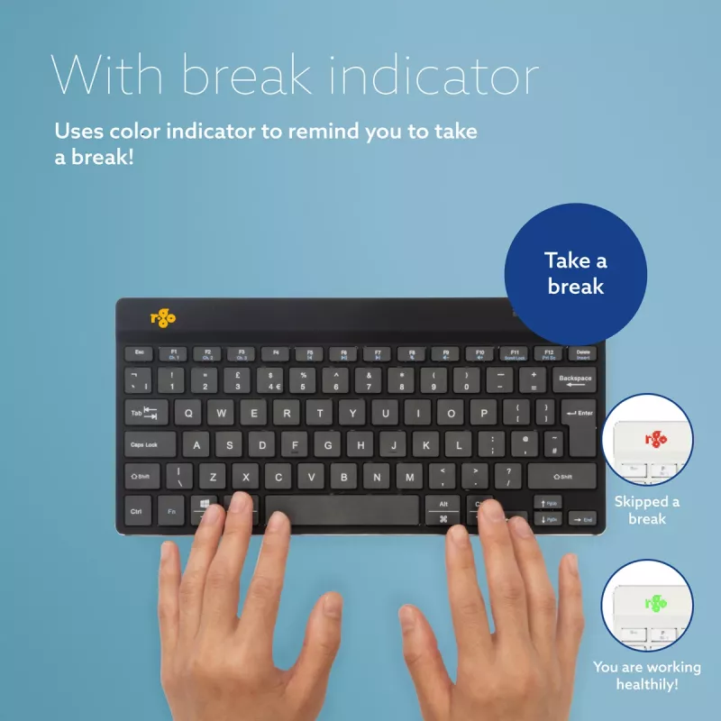 R-Go Tools tastiera ergonomica R-Go Compact Break, tastiera compatta con software per le pause, QWERTZ (DE), Bluetooth, nero