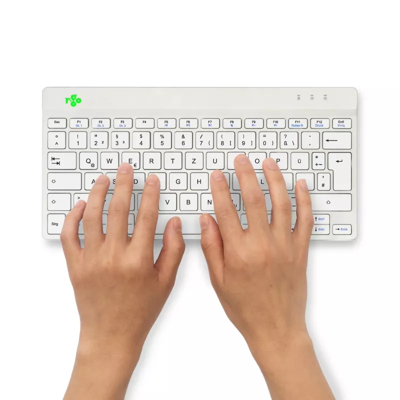R-Go Tools tastiera ergonomica R-Go Compact Break, tastiera compatta con software per le pause, QWERTZ (DE), Bluetooth, bianco