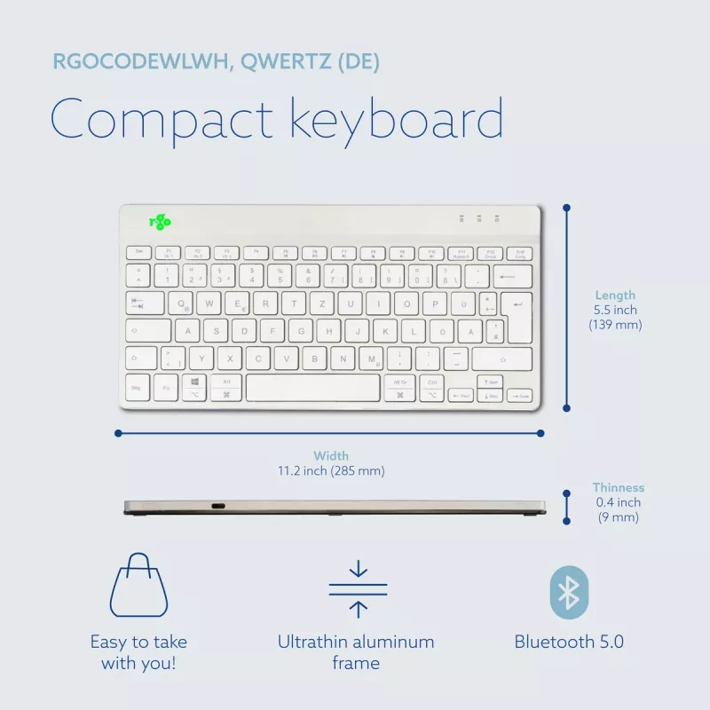 R-Go Tools tastiera ergonomica R-Go Compact Break, tastiera compatta con software per le pause, QWERTZ (DE), Bluetooth, bianco