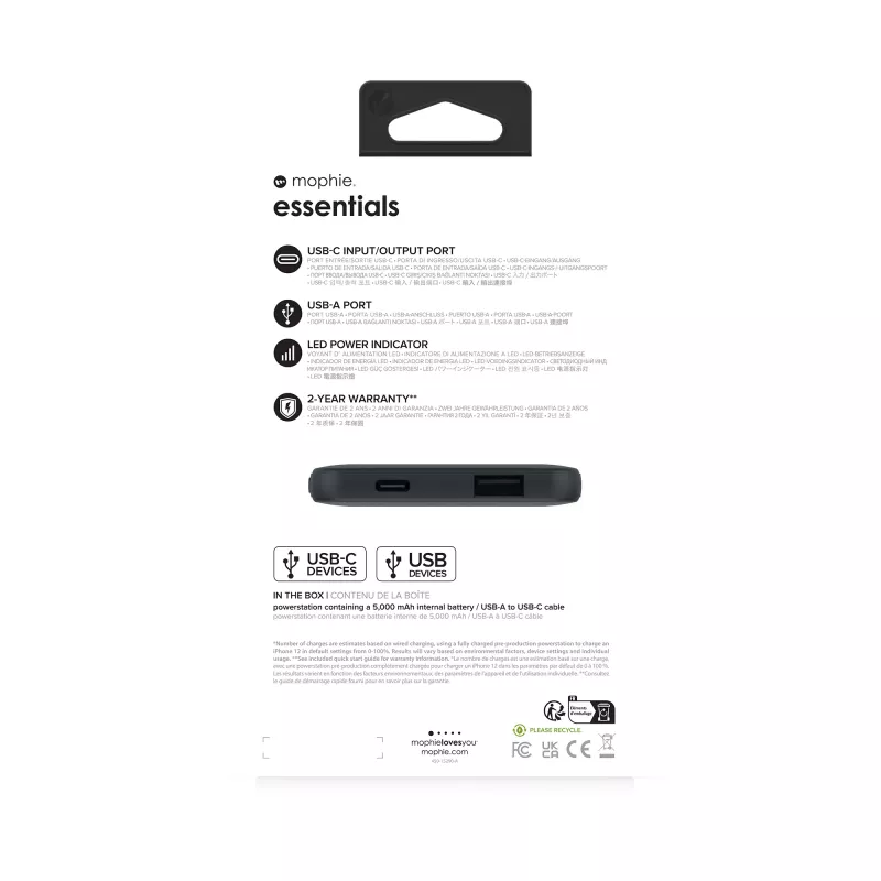 mophie essentials powerstation 5K 5000 mAh nero
