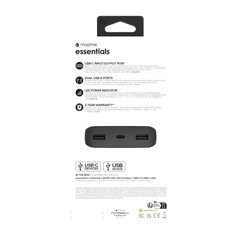 mophie essentials powerstation 20K 20.000 mAh nero