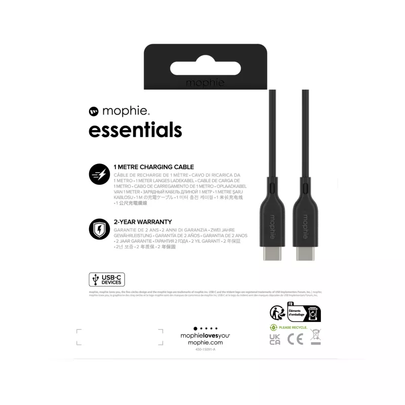 Cavo di ricarica USB-C a USB-C 1 m — Zagg International mophie essentials, USB 2.0, nero