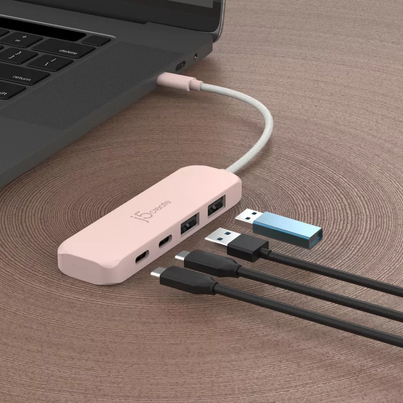 Hub USB-C j5create JCH342ER-N 4 porte Type-C Type-A Gen 2 10000 Mbit/s rosa