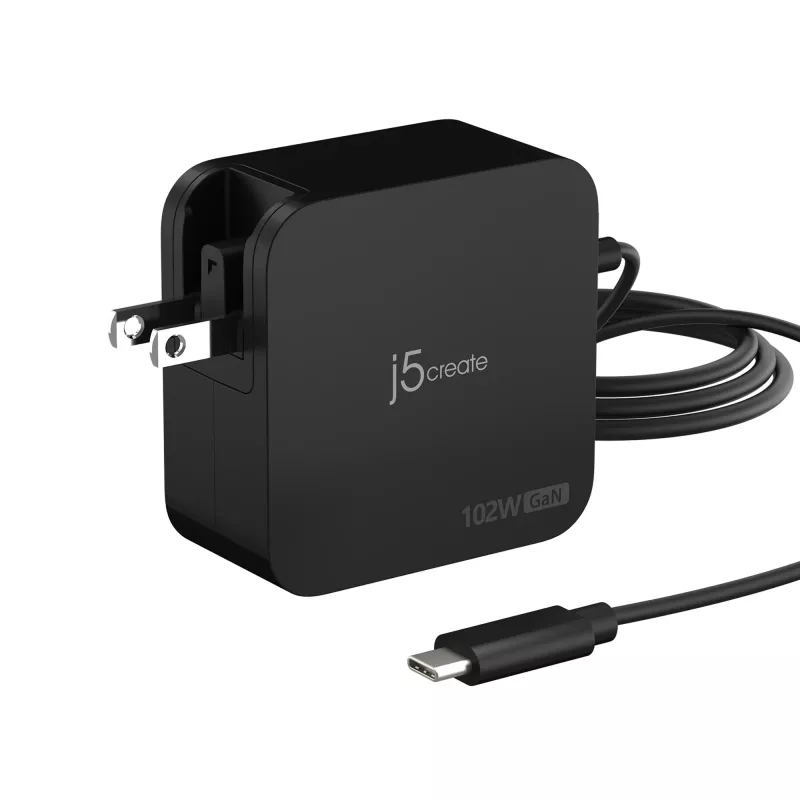 j5create caricabatterie 102W GaN PD USB-C 2 porte con spine intercambiabili