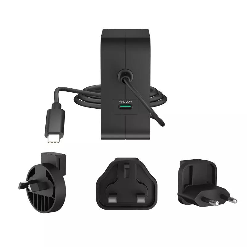 j5create caricabatterie 102W GaN PD USB-C 2 porte con spine intercambiabili