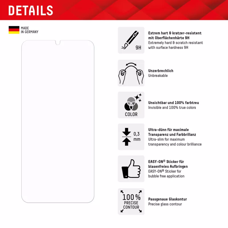Displex Smart Glass (9H) per Xiaomi Redmi 13C, adesivi di montaggio, infrangibile