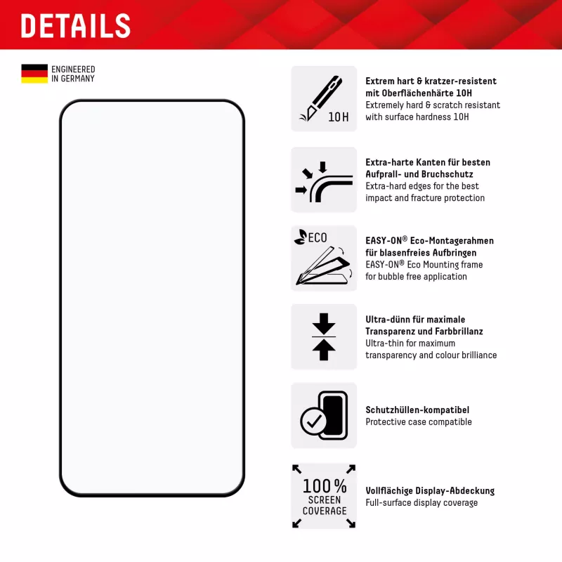 Displex Pellicola protettiva Full Cover (10H) per Samsung Galaxy A35/A55 5G, cornice di montaggio Eco, Full Cover