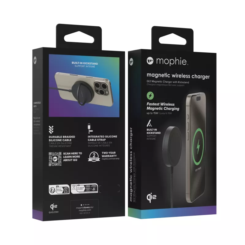 mophie Caricatore magnetico Qi2 smartphone nero USB ricarica wireless ricarica rapida per interni